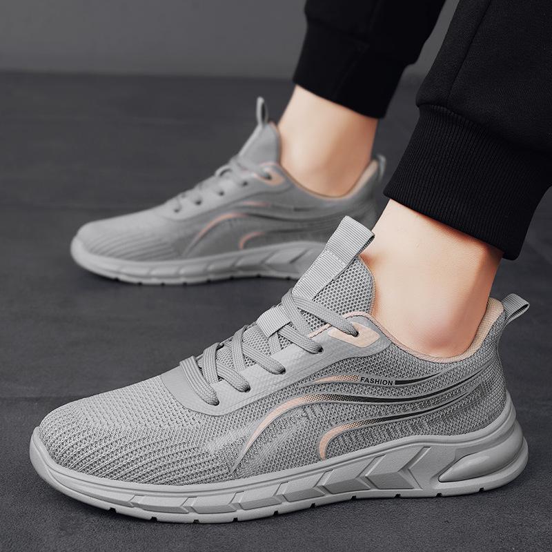 

Foreign trade fly-woven mesh breathable men s shoes deodorant non-slip lightweight soft sole thin casual sports shoes dad shoes 44 сірий колір