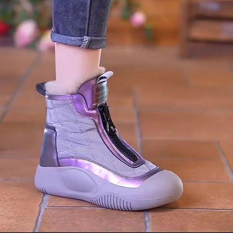 Thick-soled front zipper velvet warm snow boots women's winter new fashion casual comfortable warm women's boots