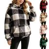 Women's Plaid Hooded Sweatshirt Long Sleeve Loose Fit Lined Warm Hoodie with Pockets for Fall Winter Casual Wear