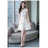 Women Cheongsam Dress Retro Chinese Ethnic Style Print Stand-up Collar Short Sleeve Slimming Waist