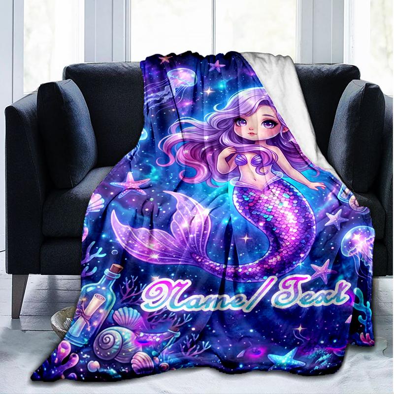 1PC Custom Name Mermaid Fantasy Underwater World outdooor Flannel blankets Throw Blanket All-Season Throw Gift Bedspread for Couch, Bed, Camping Holid