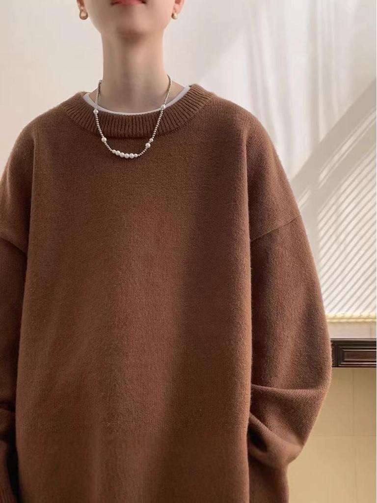 Autumn/Winter Men's Loose Lapel Sweater - Trendy Hong Kong Style Long Sleeve Knitwear