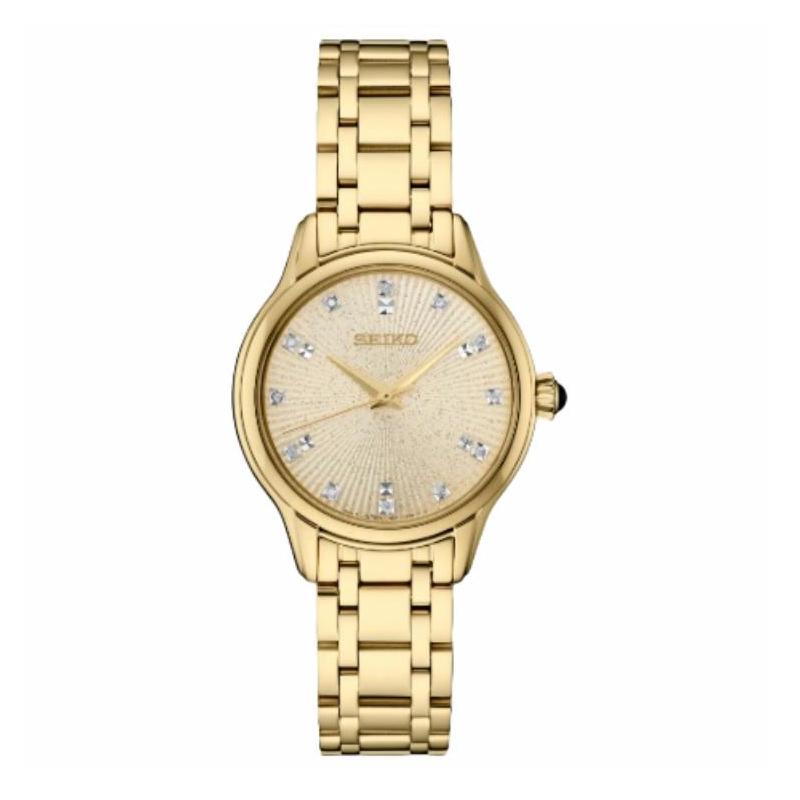 

SEIKO Diamond Series 50 Meters Waterproof Quartz Steel Strap Women s Watch Gold Dial SRZ552