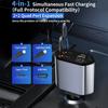 100W PD Fast Car Charger with Digital Display, 4-Port USB C Auto Adapter with Built-in Retractable Type-C & Lightning Cables
