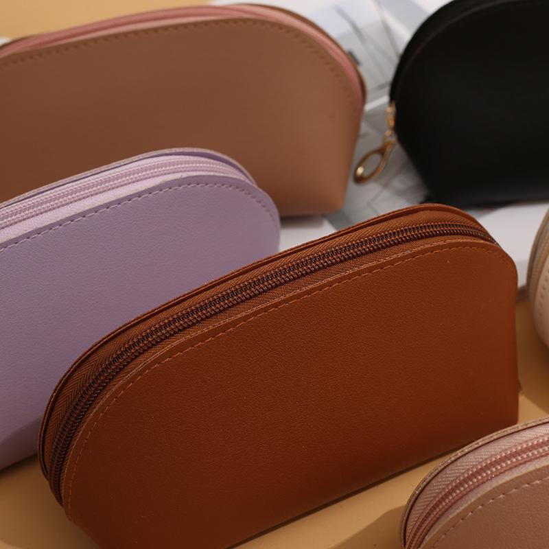 Double-Sided Leather Makeup Bag: Large Capacity, Solid Color, Portable
