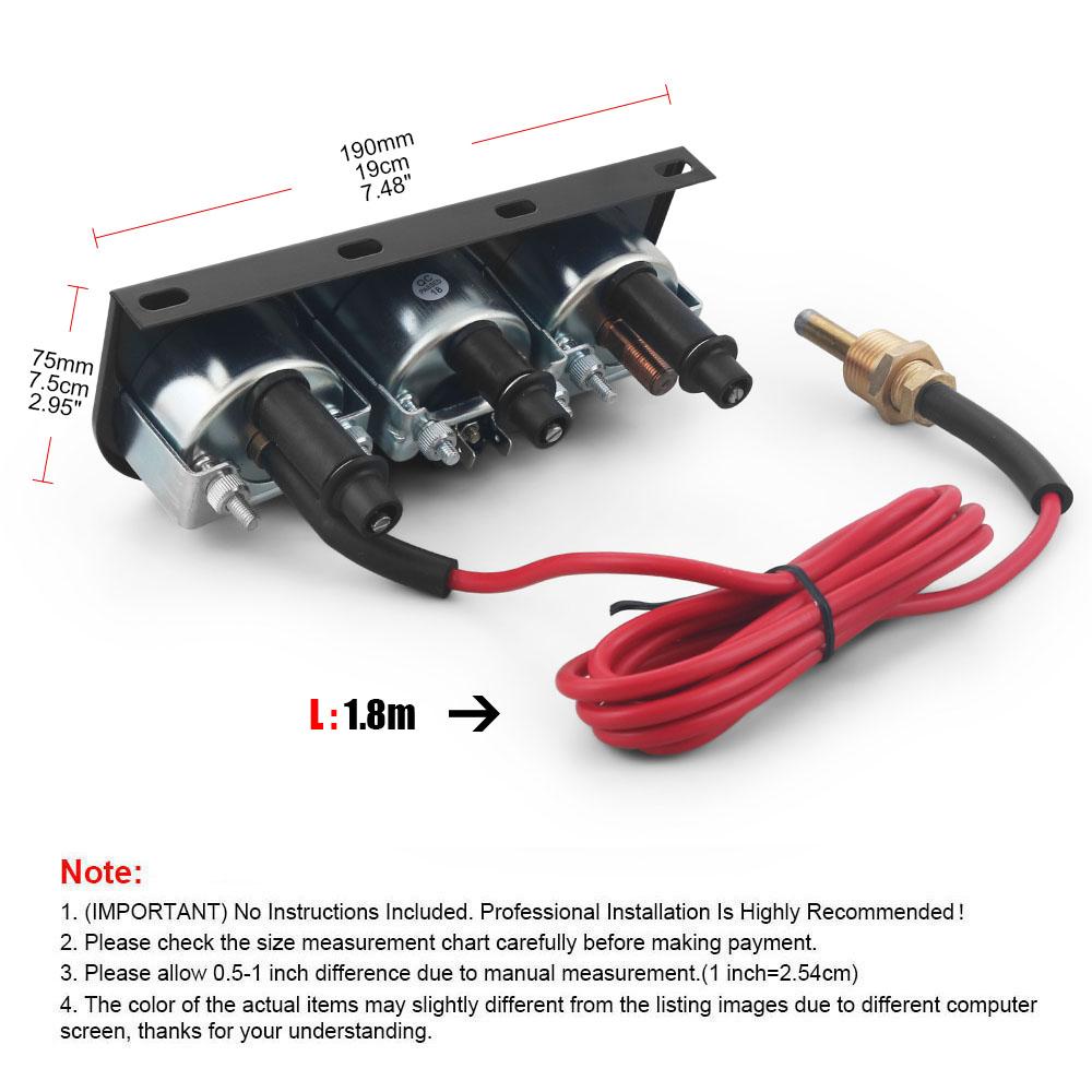 2inch Black Panel Water temp Fahrenheit/Celsius+Voltmeter+Oil press gauge PSI kg/cm² Mechanical Triple Gauge kit Yellow Light