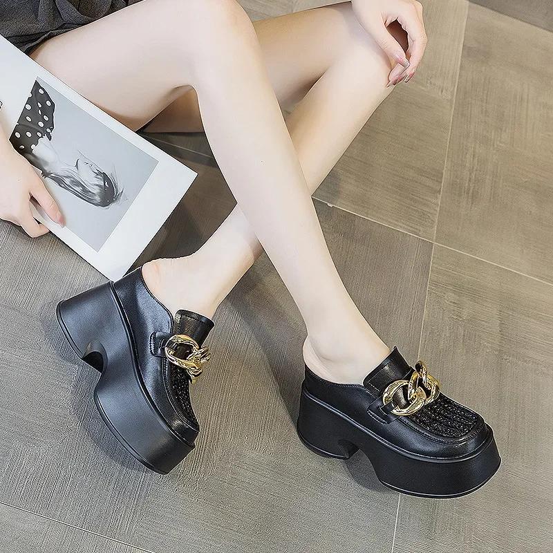 Arrivo alla Moda Pantofole da Donna Mesh Traspirante Senza Schienale Mezza Pantofola Zeppe Mules Fondo Spesso con Aumento di Altezza di 11 cm Scarpe alla Moda