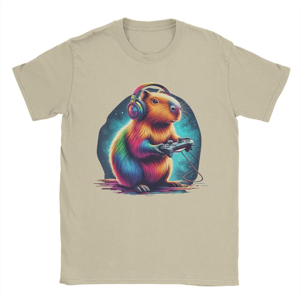 Capybara Gaming Video Game Colorful Capybara Gamer Mens T Shirt  Amazing Tee Shirt Short Sleeve Round Collar TShirts Cotton