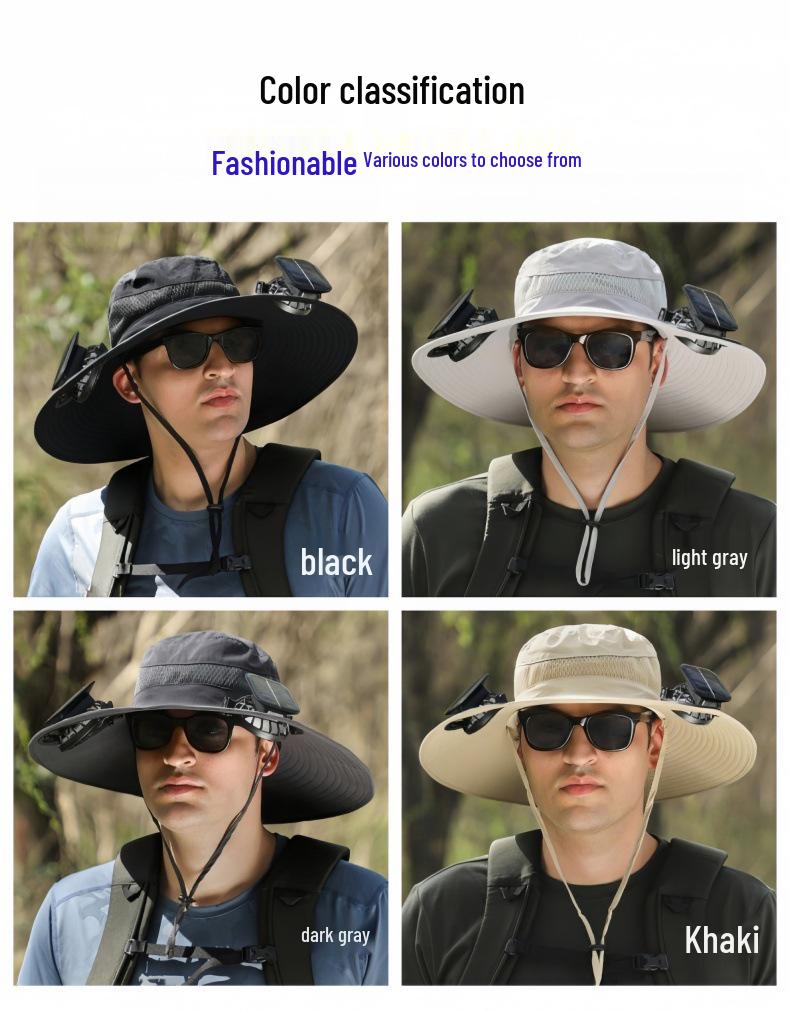 Solar-Charging Wide Brim Fisherman Hat with 3-Speed Fan for Cooling and Sun Protection