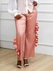 AOMEI Pink Pants for Women High Waist Ruffles Asymmetrical Wide Leg Trousers Party Club Prom Casual Chic Elegant Trendy Outfit