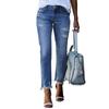 Ladies' Fashionable Straight Leg Ripped, Flanged And Fringed Casual Jeans
