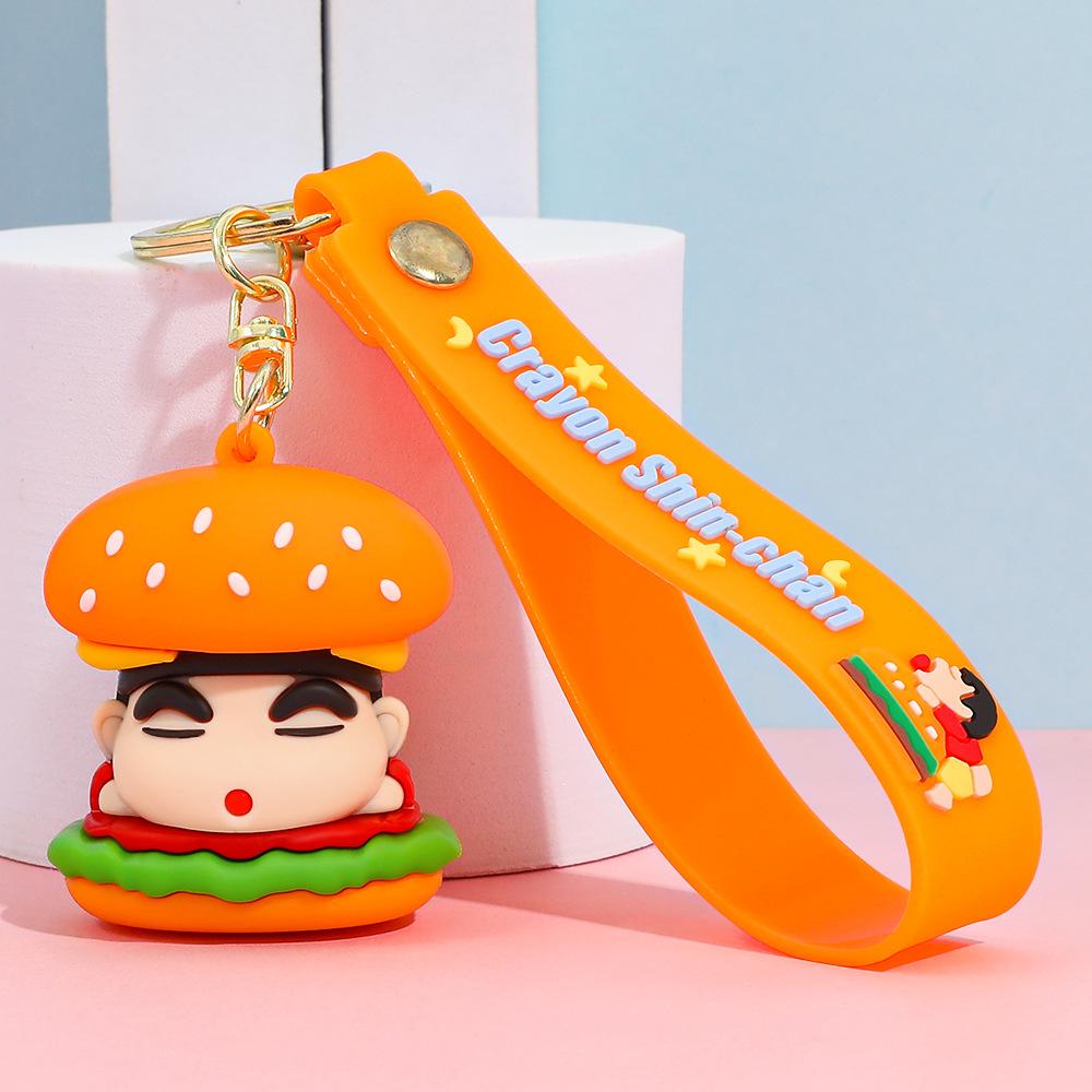 Anime Crayon Shin-Chan Cartoon Hamburg Keychain Shin Chan Ade, Shiro Durable Backpack Car Keys Chain Bag Decoration Gifts