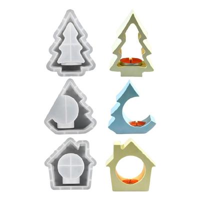 Silicone Candlestick Molds Candle Cup Molds Candle Stand Molds House/Tree Shape Crafting Molds Silicone Ornament Moulds