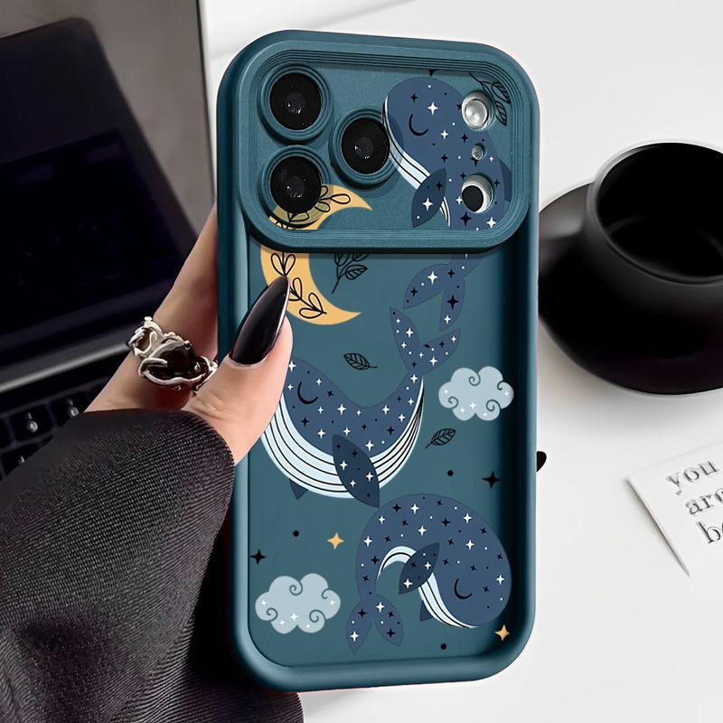 Cartoon Whale Patterned Phone Case For iPhone 17 Pro Max Air 16e 16 15 14 Pro Max 13 12 Pro 16 15 Plus Shockproof Silicone Cover