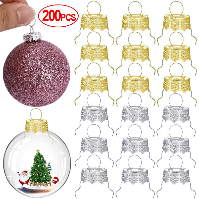 100/200 Stück Runde Weihnachtsbaumkugel-Anhänger Kappen Abnehmbar Metall-Weihnachtskugeln Aufhängekappen Festliche Neujahrsparty DIY-Dekorationen