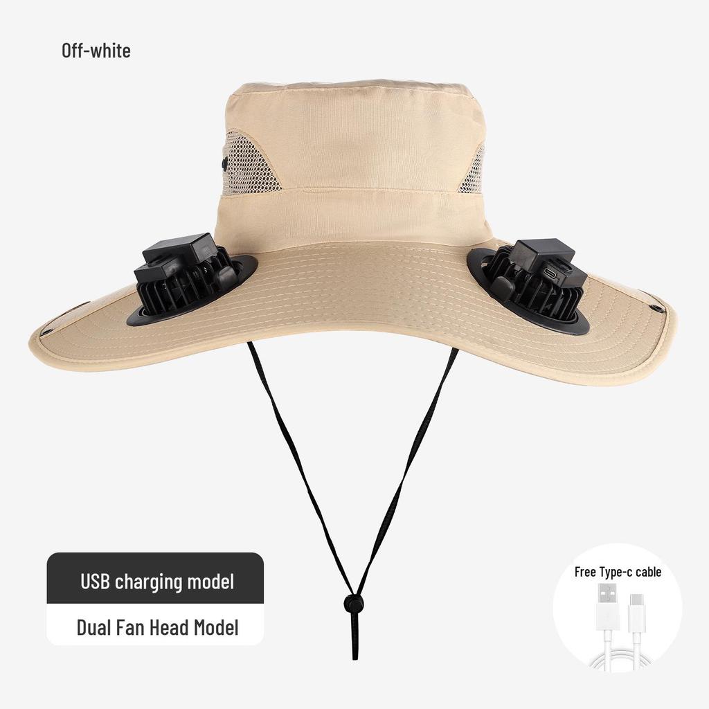 Solar-Powered Wide Brim Fisherman Hat with Fan for Sun Protection, Rechargeable and Portable for Outdoor Travel