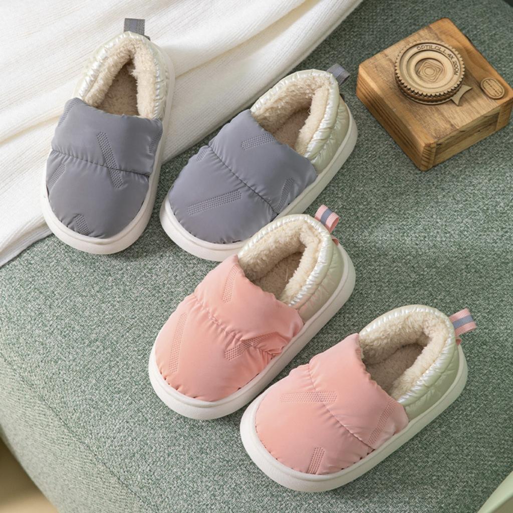 Children's Cotton Slippers Winter Bag Heel Waterproof and Anti Slip Small, Medium and Large Boys and Girls Thick Soft Sole with Plush Cotton Shoes