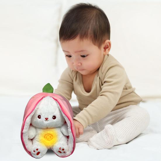 Baby Breathing Rabbit Plush Toy with Soothing Music Light Musical Strawberry Carrot Bunny