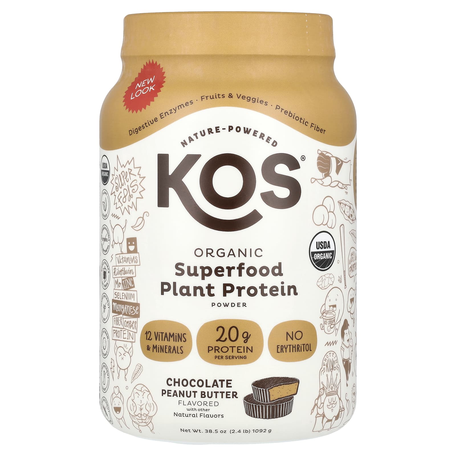 

Organic Superfood Plant Protein Powder, Chocolate Peanut Butter Flavor, 1,092G (2.4Lb)