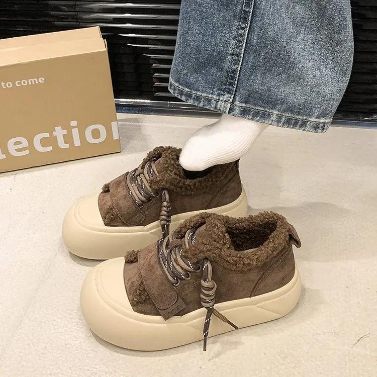 Fashion Winter Add Velvet Female Thick Sole Female 2024 New Fashion All-match Increase Soft Sole Breathable Cotton Shoes