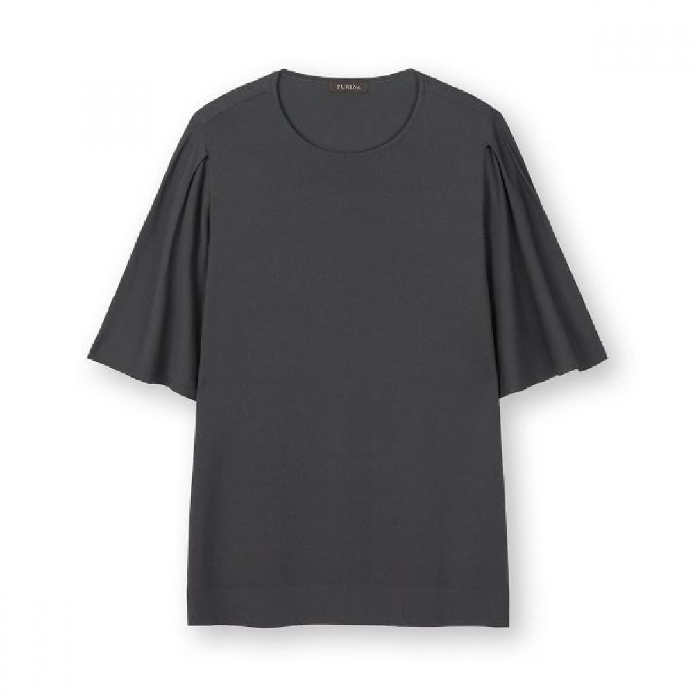 Furina Viscose Puff Sleeve ShorT Sleeve KniT T shirT charcoal/FREE