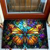 Outdoor Mat Stained Glass Butterfly Floral Design Non-Slip Mat Mat Entryway Kitchen Bathroom Balcony Vibrant Colors Home Decor