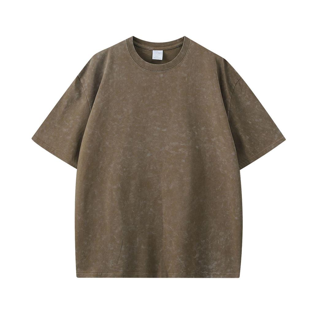 Men's Trendy 260g American Retro Washed Distressed Batik T-shirt - Pure Cotton, Snowflake Short Sleeve