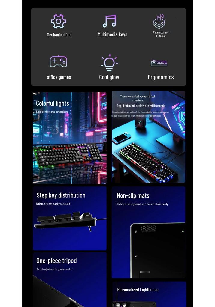 Seven-Color Luminous G100 Wired USB Gaming Keyboard