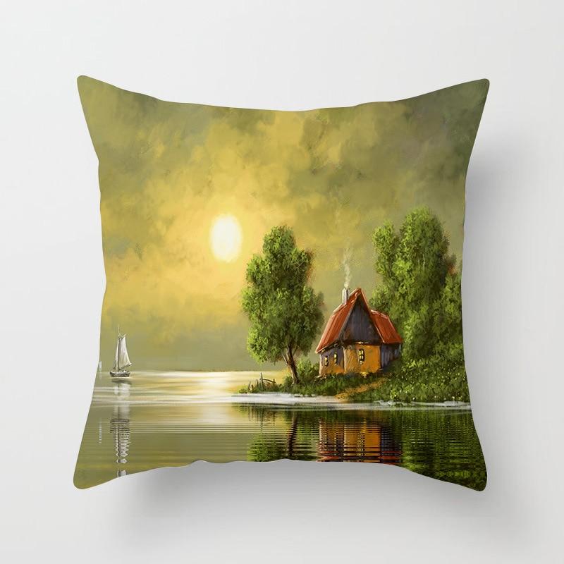 Retro Sofa Chair Home Decoration Oil Painting Pillowcase Pastoral Scenery Flower and Bird Cushion Cover Living Room Ornament