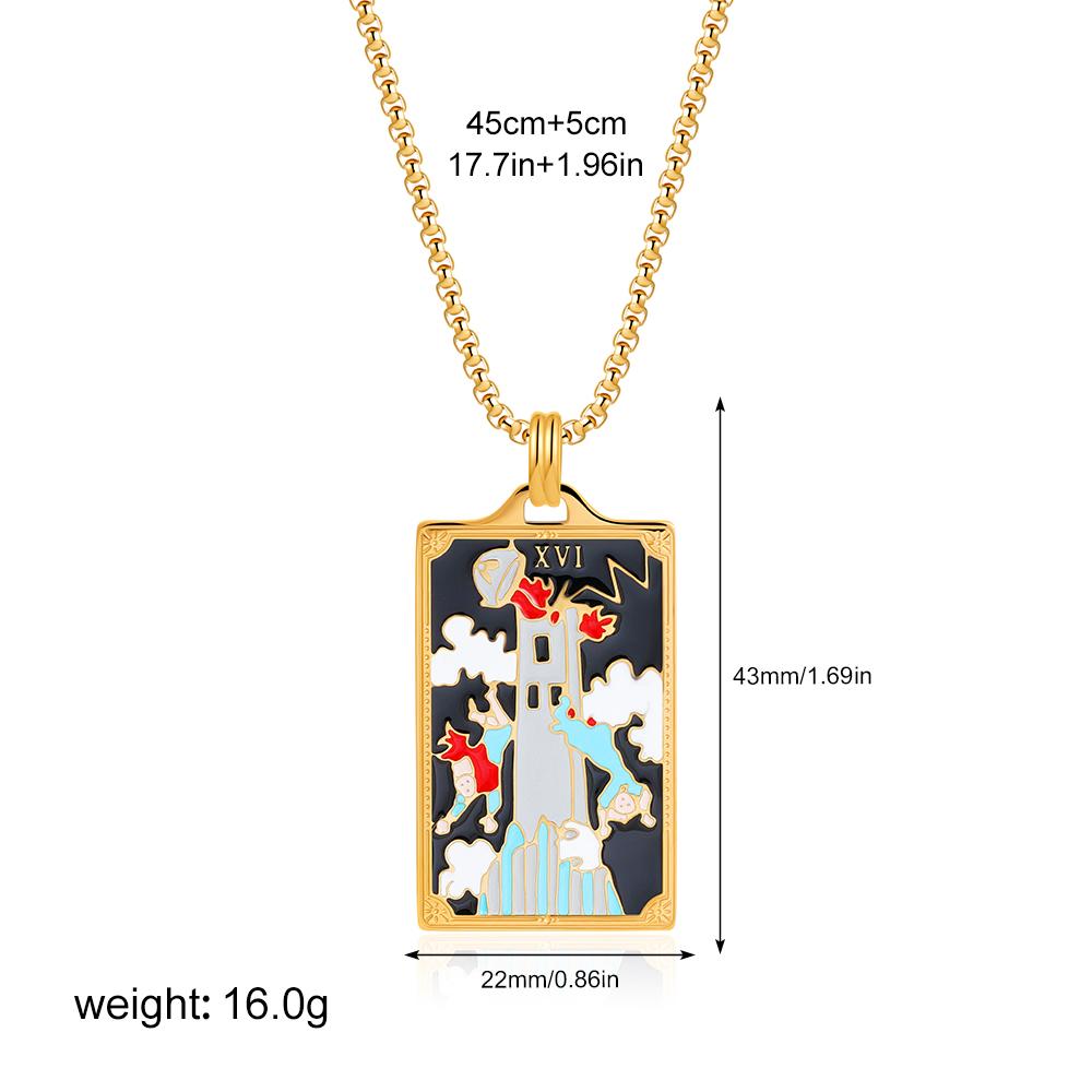New Design Colorful Enamel Tarot Cards Pendant Necklaces 18K Gold Plated Sun Star Moon Box Chain Choker Jewelry for Women
