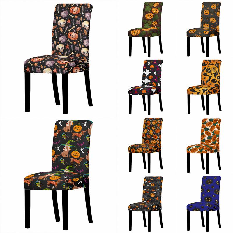 Halloween Chair Covers Dining Room Strech Elastic Pumpkin Print Chair Slipcover Elastic Cover For Kitchen Stools Party Decor
