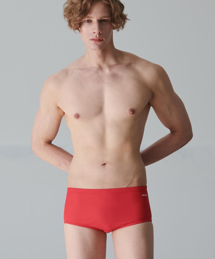 Jeteseu Men'S Power Shield Active Square Short Square Indoor Swimsuit Red M3A616