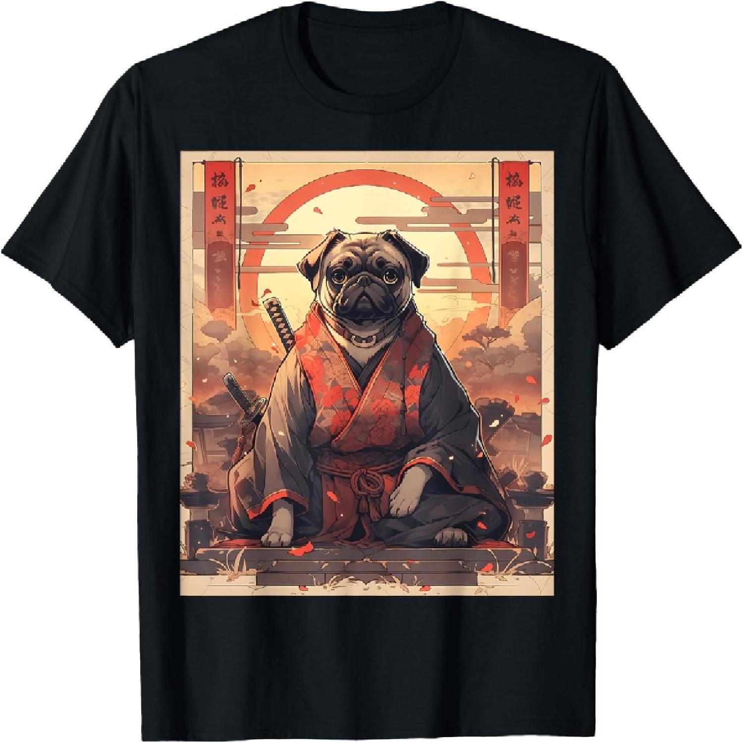 

Retro Samurai Pug Dog Full Gear Warrior Japanese Ukiyo-e Art T-Shirt XXXXXL різнокольоровий