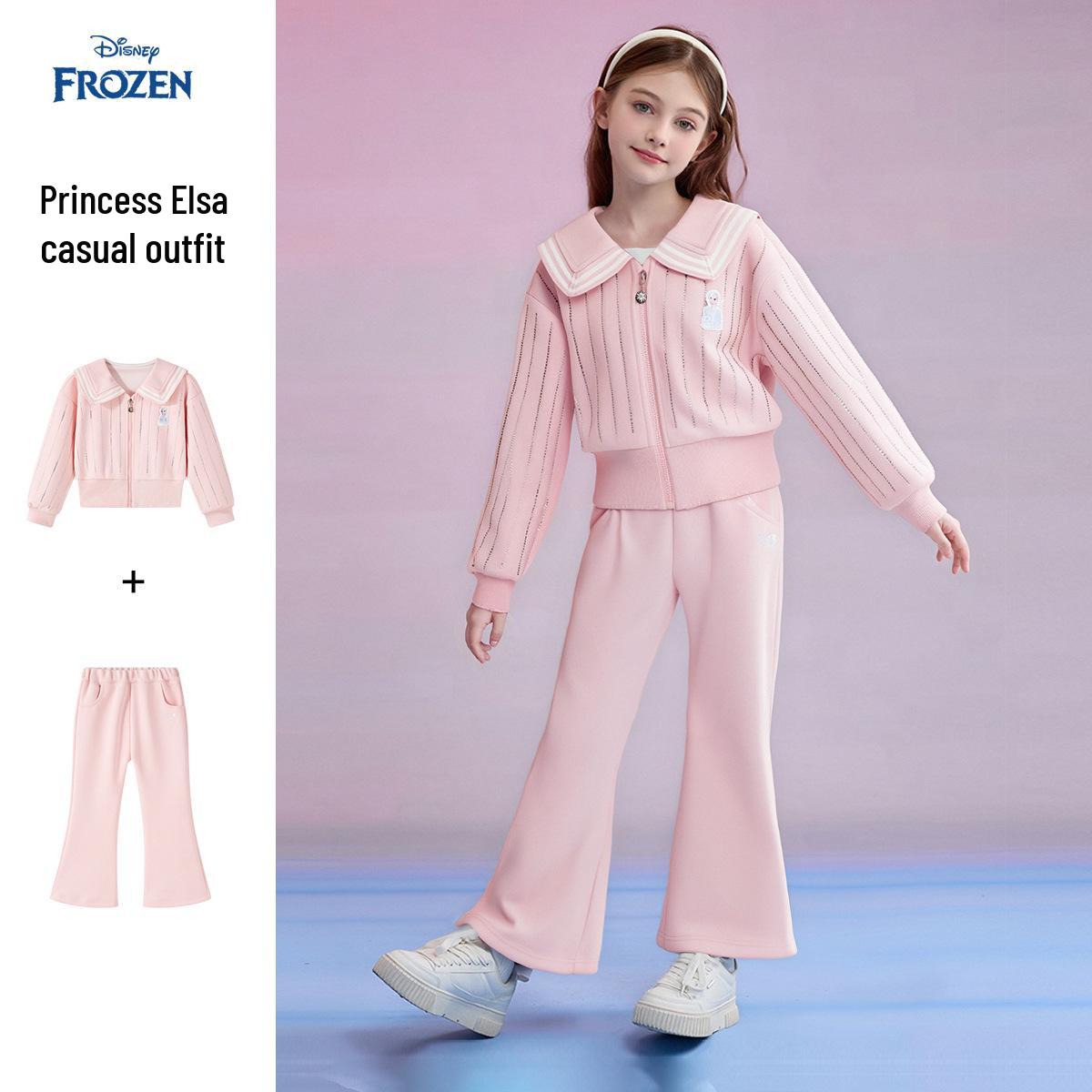 Disney Girls  Elsa Princess Sportswear Set - 2026 Spring New Arrivals, Breathable Cartoon Casual Two-Piece Set 150cm