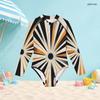 Girls High Neck Long Sleeve Front Zip Geometric Printed One Piece Swimsuit