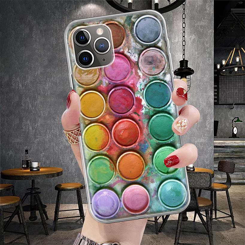 Watercolors Set Paint Palette Painting Box Soft Phone Case For IPhone 11 17 Air 16E 16 Pro Max 15 + 14 Plus 13 Mini 12 Apple 7 S