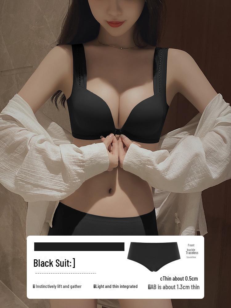 Original Japanese Light Cotton Seamless Front Buckle Bra for Small Chests - Thick, Gathered, No Steel Ring