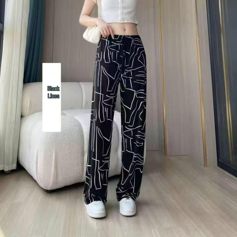 Sommer Damen Eis Seide High-Waist Weite Hosen - Lässig, Locker und Kühl für Zuhause oder Draußen