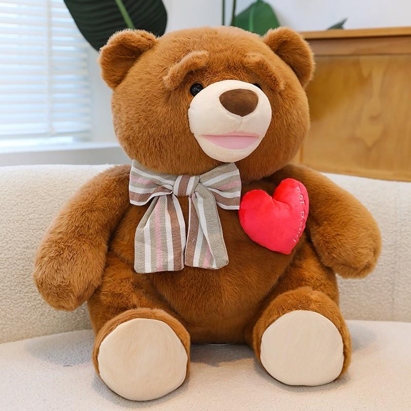 Plush Teddy Bear With Bow Tie Heart Girlfriend Gift Valentines Day Wedding Room Decor Soft Stuffed Animal Toy