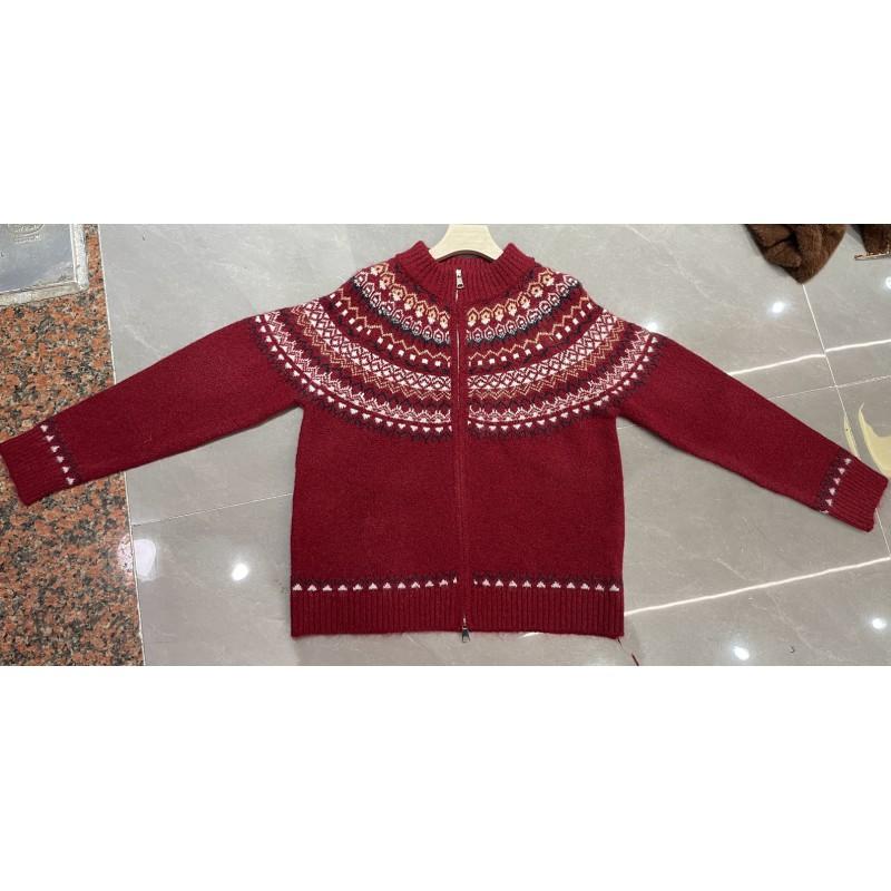 Faroese-Inspired Cable Knit Zip-Up Sweater Womens Oversized Round Neck Cardigan Winter
