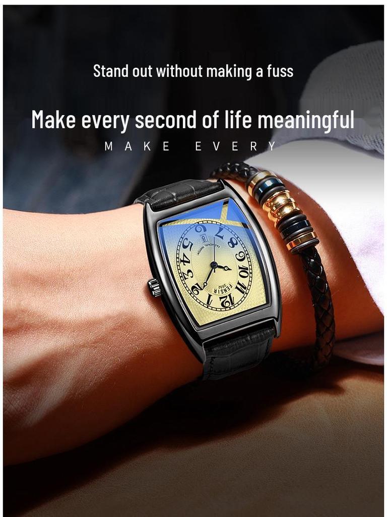 Pánské hodinky Fins Tonneau Classic Modré Světlé Retro Business Vodotěsné Quartzové