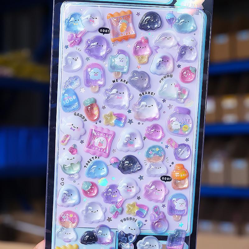 1 Pc Creative Candy Ghost Rabbit Drop 3D Relief Stickers Scrapbooking Diy Diary Stationery Sticker Decor Cute Aesthetic Stickers