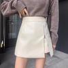 2025 Herbst/Winter Damen High Waist PU Leder Unregelmäßiger Bodycon A-Linien Rock