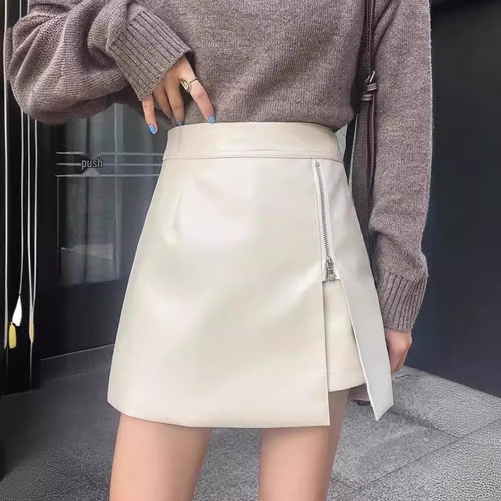 2025 Herbst/Winter Damen High Waist PU Leder Unregelmäßiger Bodycon A-Linien Rock