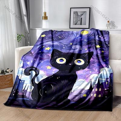 1PC Black Cat In Night Sky Print Adult Children Warm Blankets Home Travel Car Soft and Comfortable Suitable for All Seasons