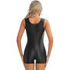 Womens Glossy Sleeveless Short Jumpsuit Solid Color Stretchy U Neck Bodysuit for Yoga Dance Bodybuilding Swimsuit Swimming