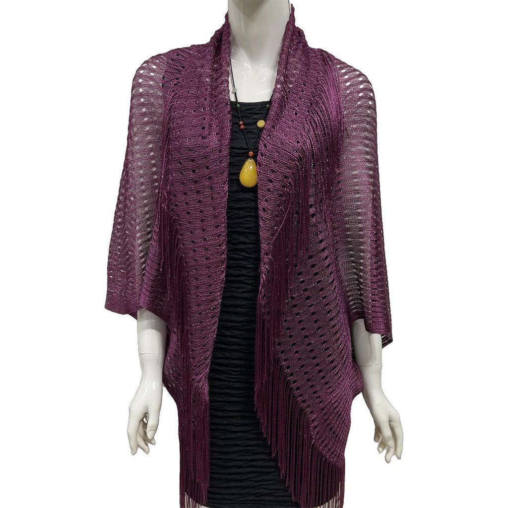 2026 Gold & Silver Sun Protection Batwing Sleeve Cardigan – Light, Tassel, Plus Size, Polyester Shawl