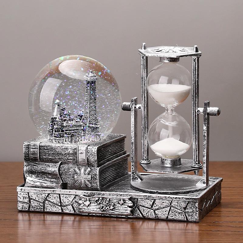 Eiffelturm Kristallkugel Sanduhr - Leuchtendes Studentengeschenk, Harz Desktop-Ornament