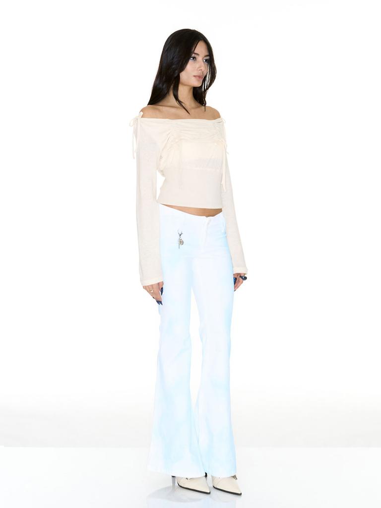 SETSETSET Lavigne Off-Shoulder Shirring Top Ivory