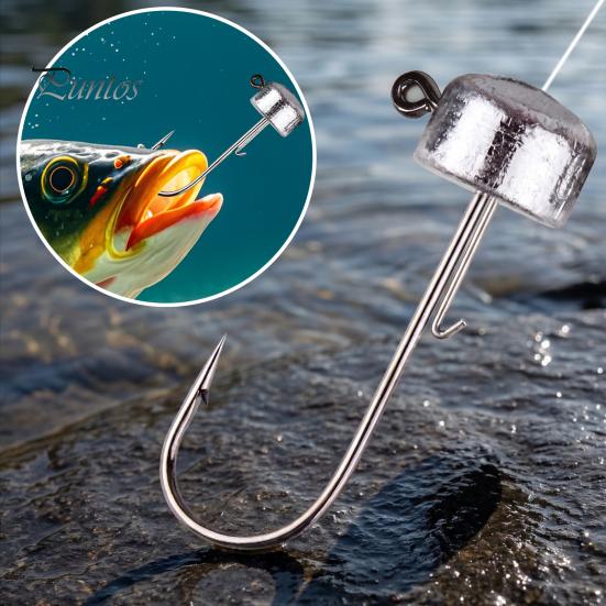 Compact Fishing Supplies 50Pcs Metal Hooks Set, 3.5/5/7/10/14g Jig Head Hook, Heavy High Strength Duty Fish Hook with Barbs for Freshwater Saltwater